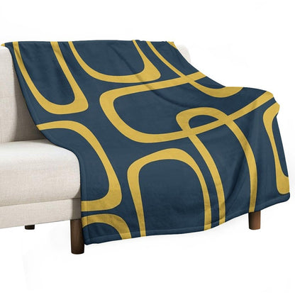 Midcentury Modern Loops Retro Pattern in Light Mustard And Navy Blue Throw Blanket