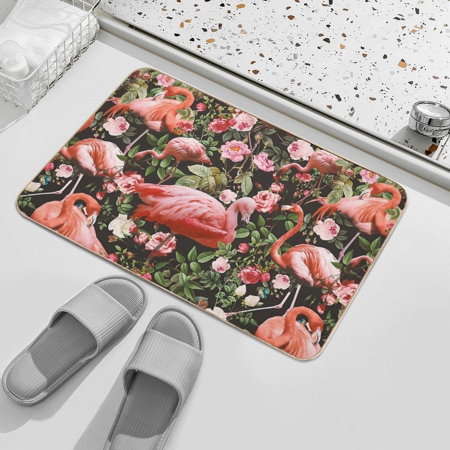 Floral And Flamingo Pattern Durable Bath Mat