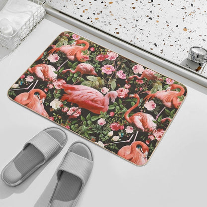 Floral And Flamingo Pattern Durable Bath Mat