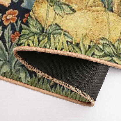 GREENERY, FOREST ANIMALS ,FOX AND HARE Blue Green Floral Bath Mat
