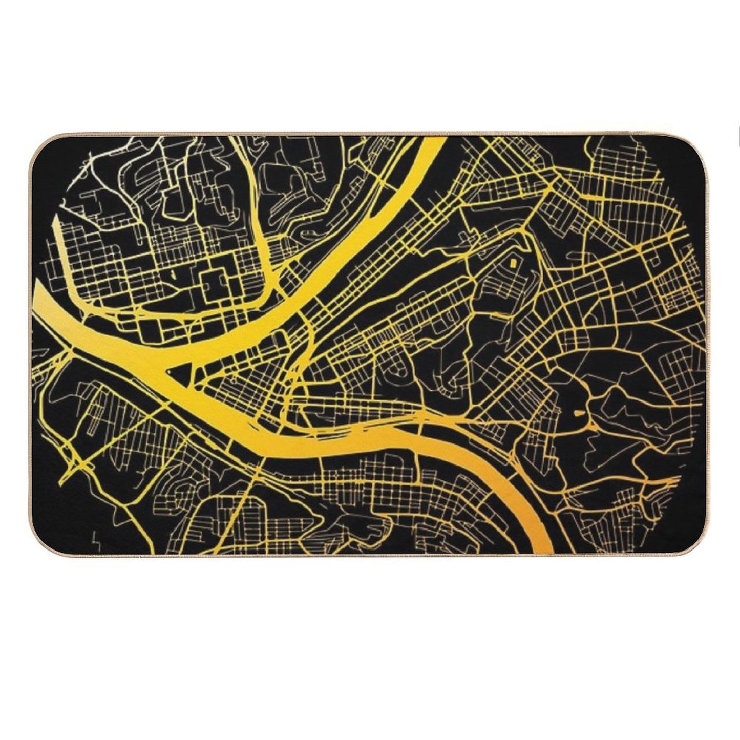 Pittsburgh Map Black And Yellow Bath Mat