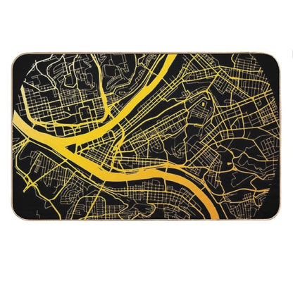Pittsburgh Map Black And Yellow Bath Mat