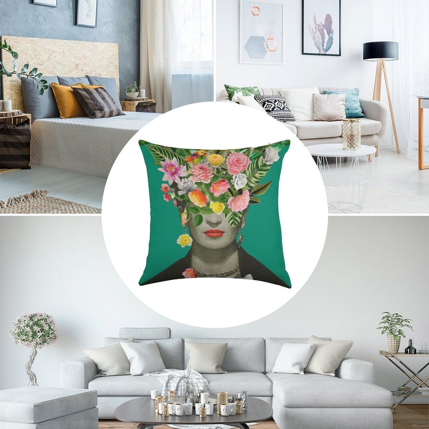Frida Floral (Green) Linen Throw Pillow Cover