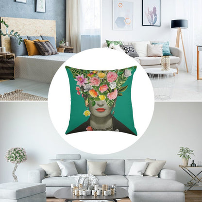 Frida Floral (Green) Linen Throw Pillow Cover