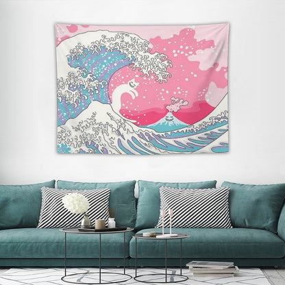 Psychodelic Bubblegum Kunagawa Surfer Cat Tapestry