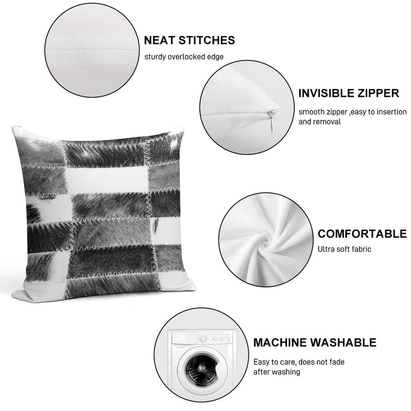 Patchwork Cowhide Rug Soft Home Decor Throw Pillow