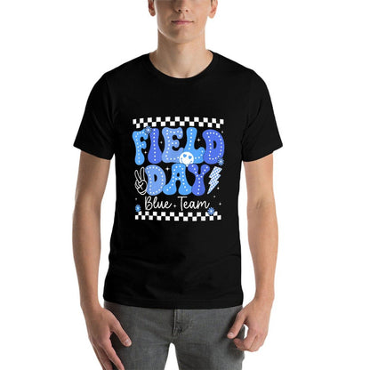 Field Day Trip Blue Team Color Game Competition Boys Girls  Ribbed Collar T-Shirt