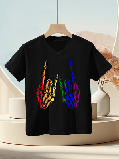 Skeleton Rock Hand LGBT-Q Cool Rainbow Gay Pride Ally Kids T-Shirt