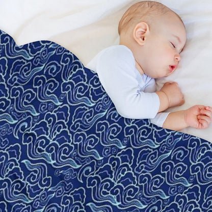 Vintage Japanese Clouds, Cobalt And Sky Blue Throw Blanket
