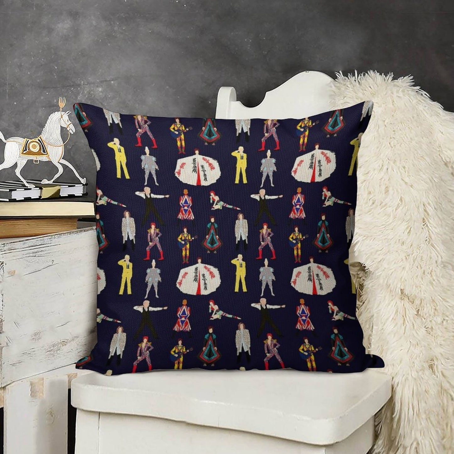 The Bowie Experience Line-up Linen Throw Pillow Cover