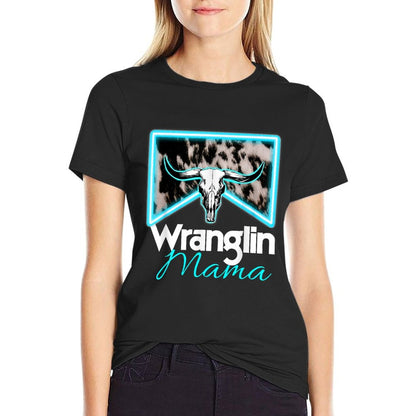 Rodeo Mama Cowgirl Rodeo Mom Western Cowhide Wranglin Mama T-Shirt