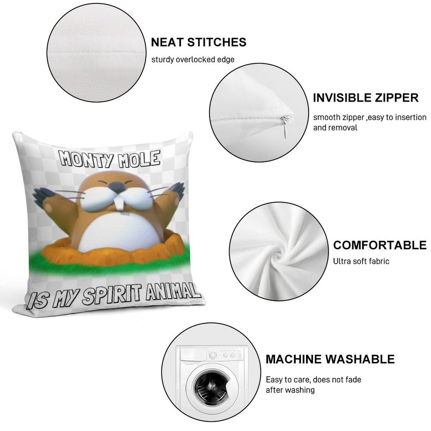 Monty Mole Is My Spirit Animal Soft Bedroom Essential Throw Pillow