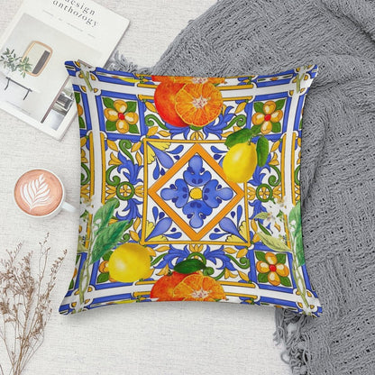 Summer ,Sicilian Tiles ,citrus,oranges,majolica,lemons ,Mediterranean Soft Gift Ready Throw Pillow