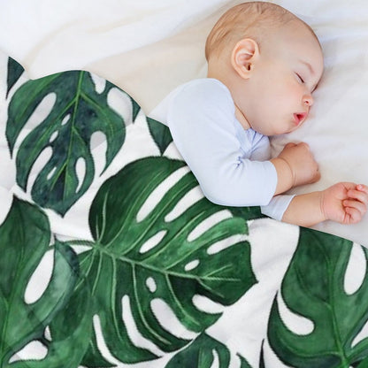 Tropical Monstera Leaves - Dark Emerald Green Throw Blanket