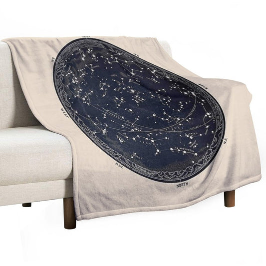 Antique Map of The Night Sky, 19th Century Astronomy Throw Blanket