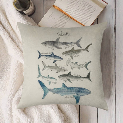 Sharks Linen Throw Pillow Cover
