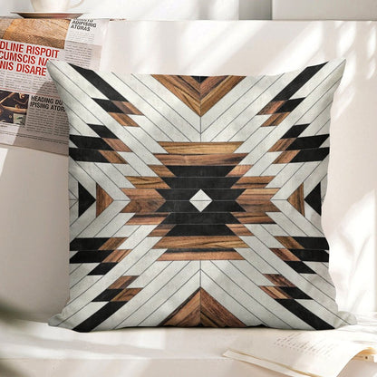 Urban Tribal Pattern No.5 - Aztec - Concrete And Wood Linen Throw Pillow Cover