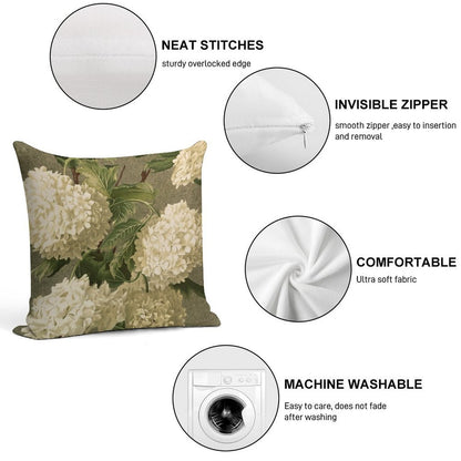 Vintage Victorian White Hydrangea Floral Soft High-Density Material Throw Pillow