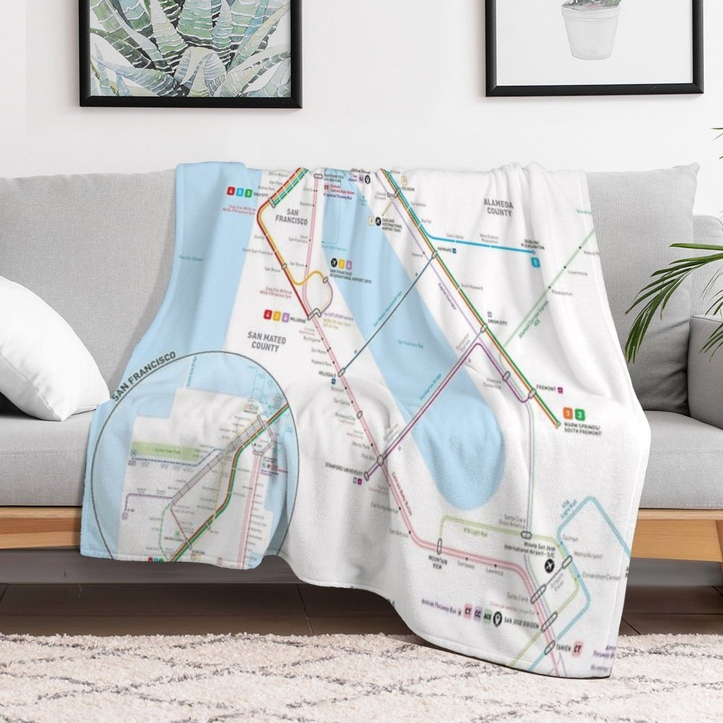 San Francisco Bay Area Transit Map Throw Blanket
