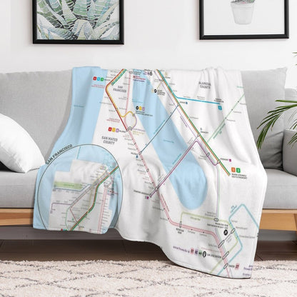 San Francisco Bay Area Transit Map Throw Blanket