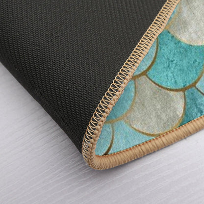 Moroccan Mermaid Fish Scale Pattern, Aqua,Teal Bath Mat