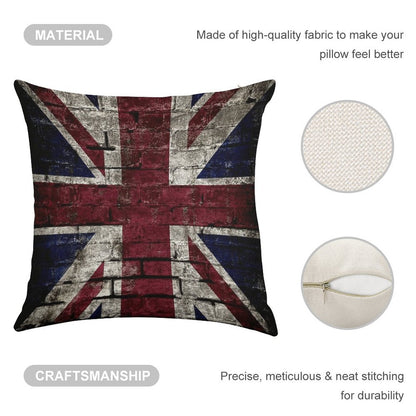 Grunge UK Flag, Great Britain, Punk Style Distressed Wall Linen Throw Pillow Cover