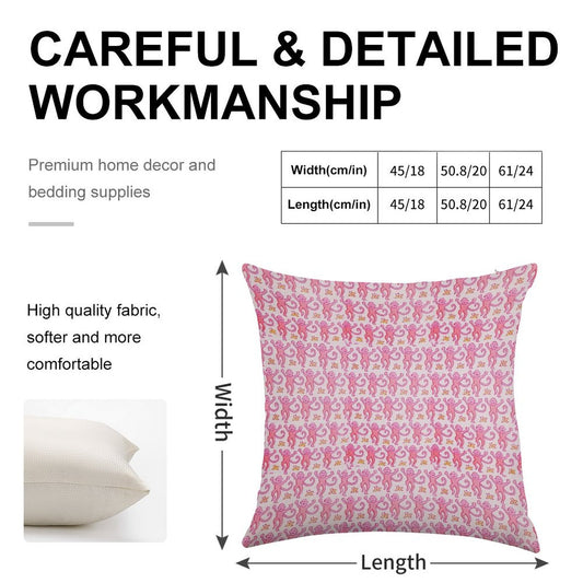 Pink Monkeys Linen Throw Pillow Cover