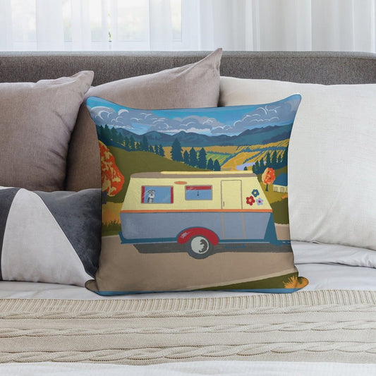 Vintage Caravan on Tour (with A Schnauzer!) Soft Multiple Sizes Throw Pillow