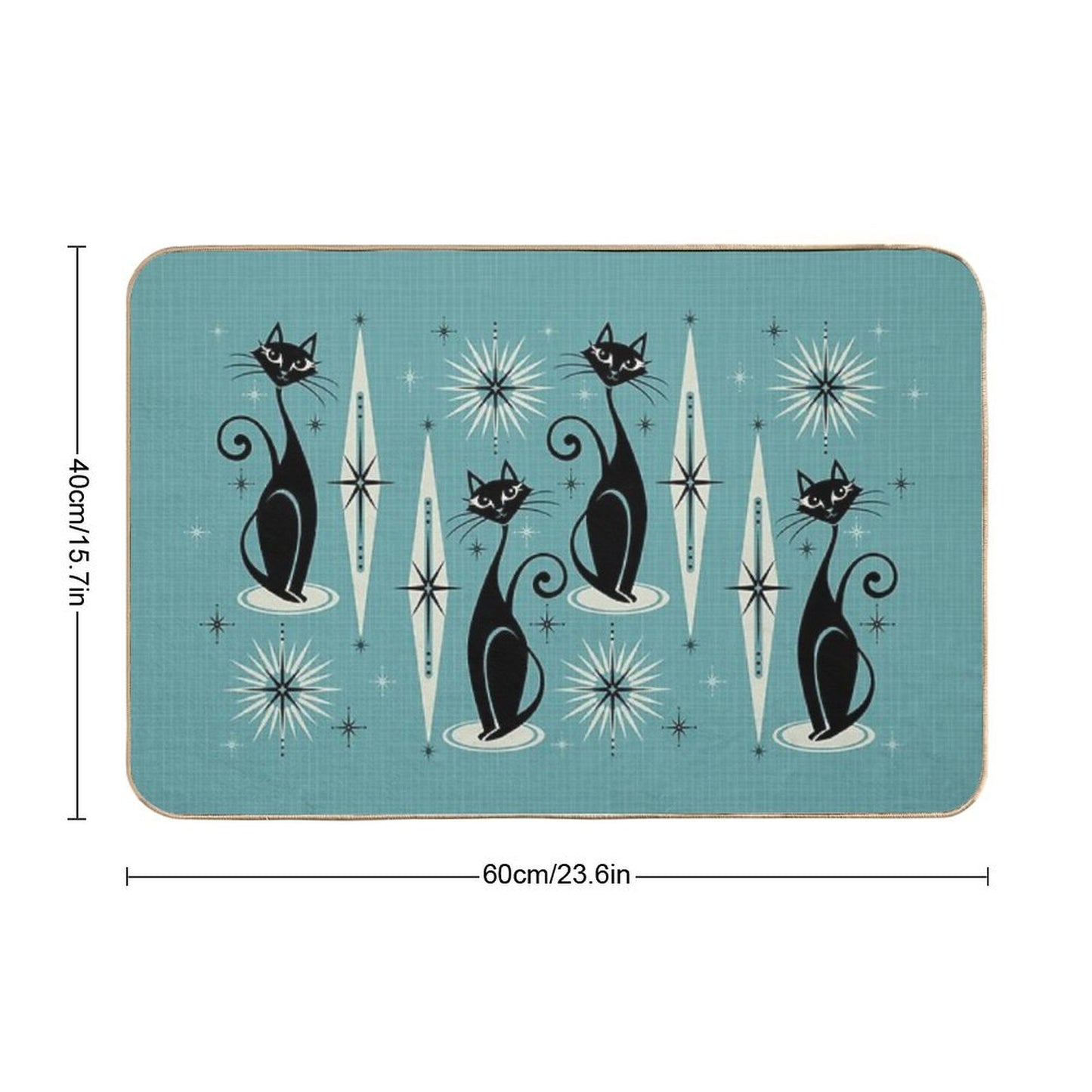 Mid Century Meow on Blue Bath Mat