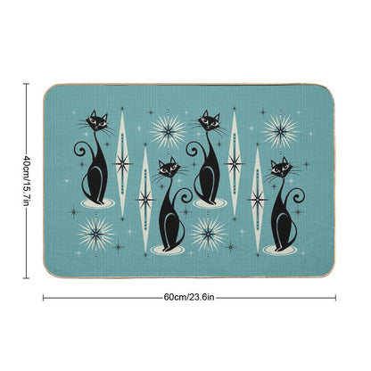 Mid Century Meow on Blue Bath Mat
