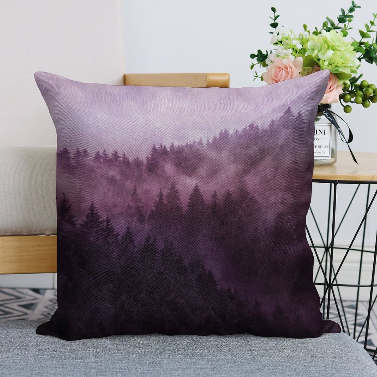 Excuse Me, I'm Lost  Laid Back In A Romantasy Moody Wilderness Dream Forest With Cascadia Trees Covered In Magic Fog Linen Throw Pillow Cover