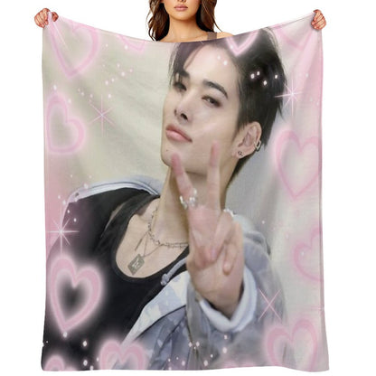 Kpop Enhypen Niki Pink Hearts Throw Blanket