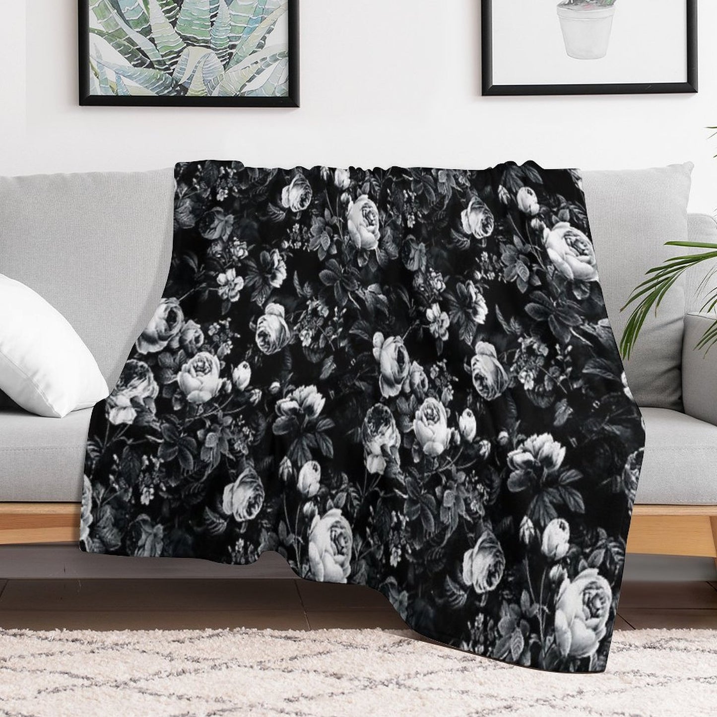 Roses Black And White Throw Blanket