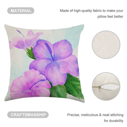 Hibiscus Watercolor Linen Throw Pillow Cover