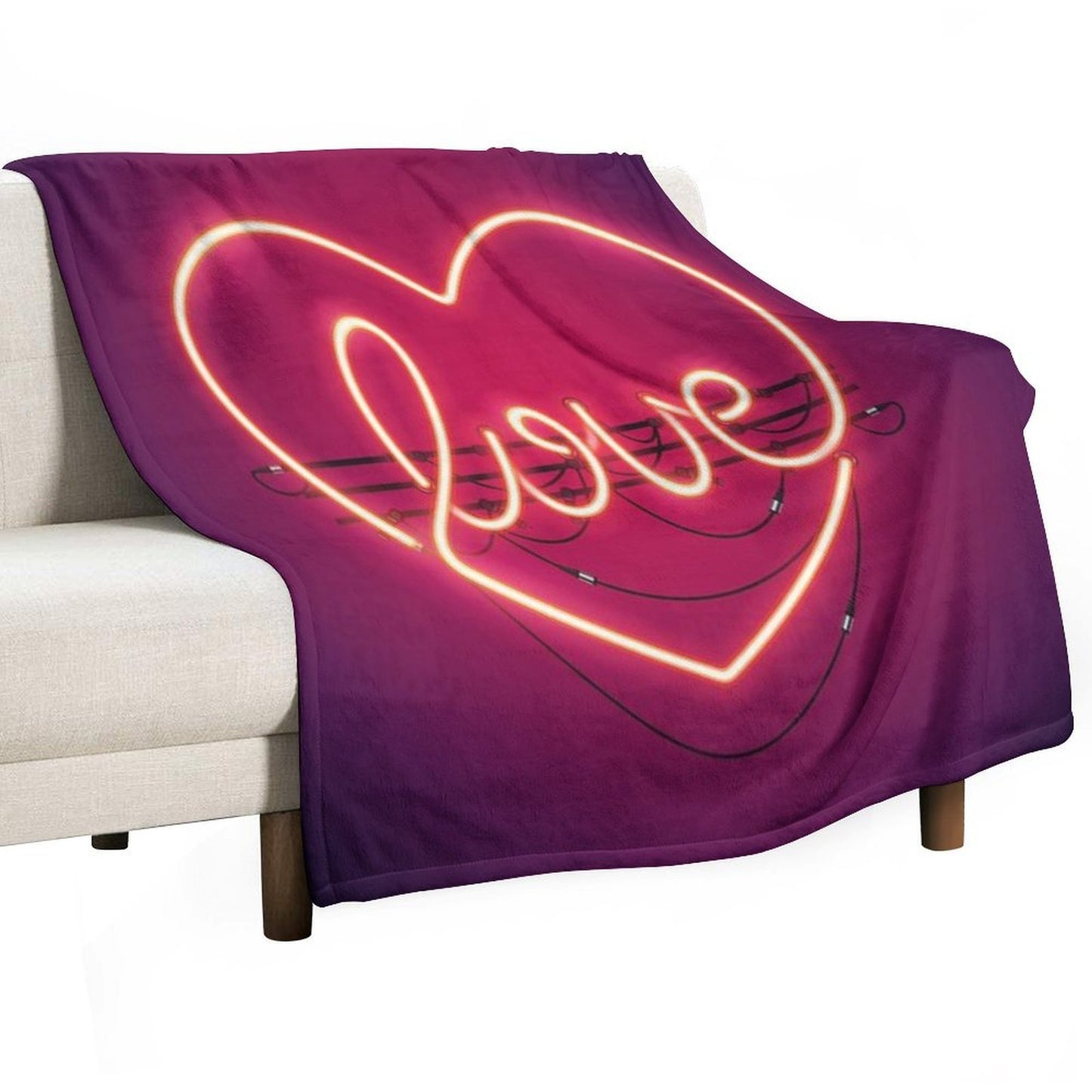 Love Heart Neon Sign Throw Blanket