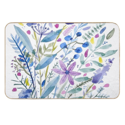 Flowers in Blue And Purple  Easy To Clean Bath Mat