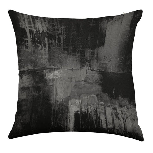 Black Gray Abstract Linen Throw Pillow Cover