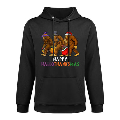 Hallothanksmas Bigfoot Halloween Thanksgiving Christmas Breathable Fabric Hoodie