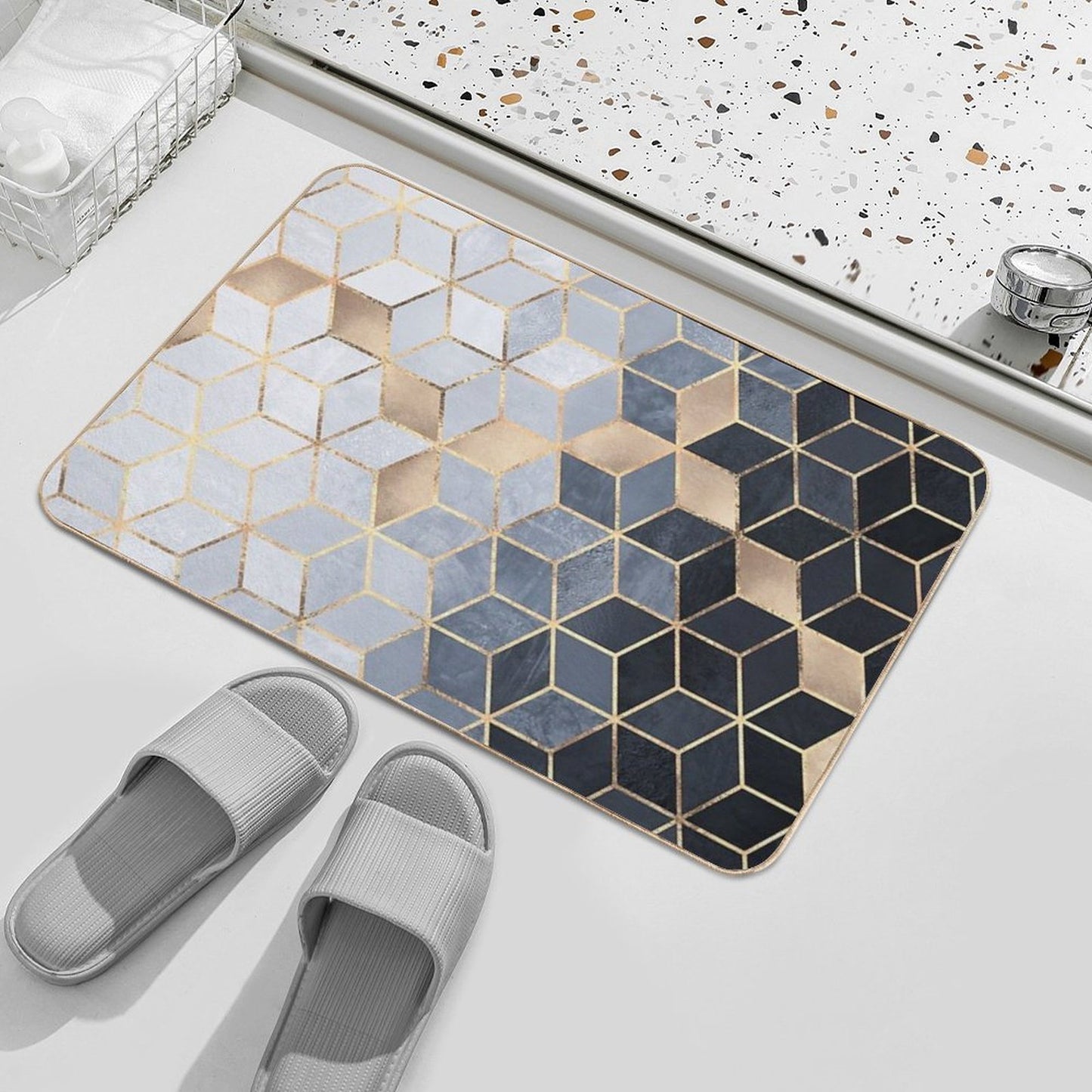 Soft Blue Gradient Cubes Bath Mat