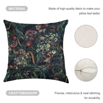 Skulls And Snakes Linen Throw Pillow Cover