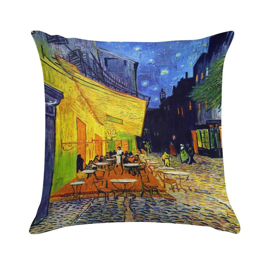 Cafe Terrace at Night - Van Gogh Soft Reinforced Edging Throw Pillow