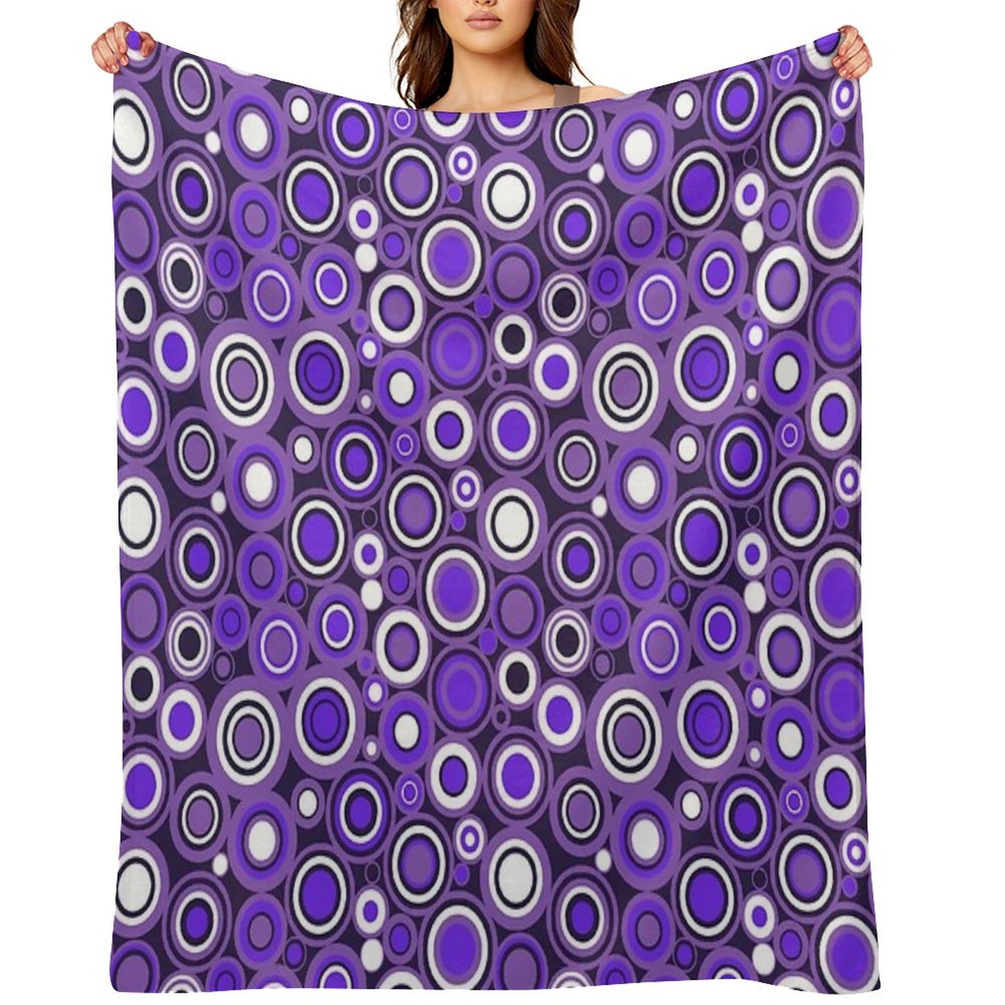 Ultra Violet, Purple And White Circle Retro Pattern Throw Blanket