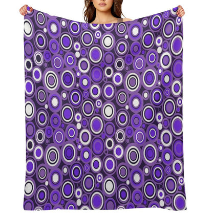 Ultra Violet, Purple And White Circle Retro Pattern Throw Blanket
