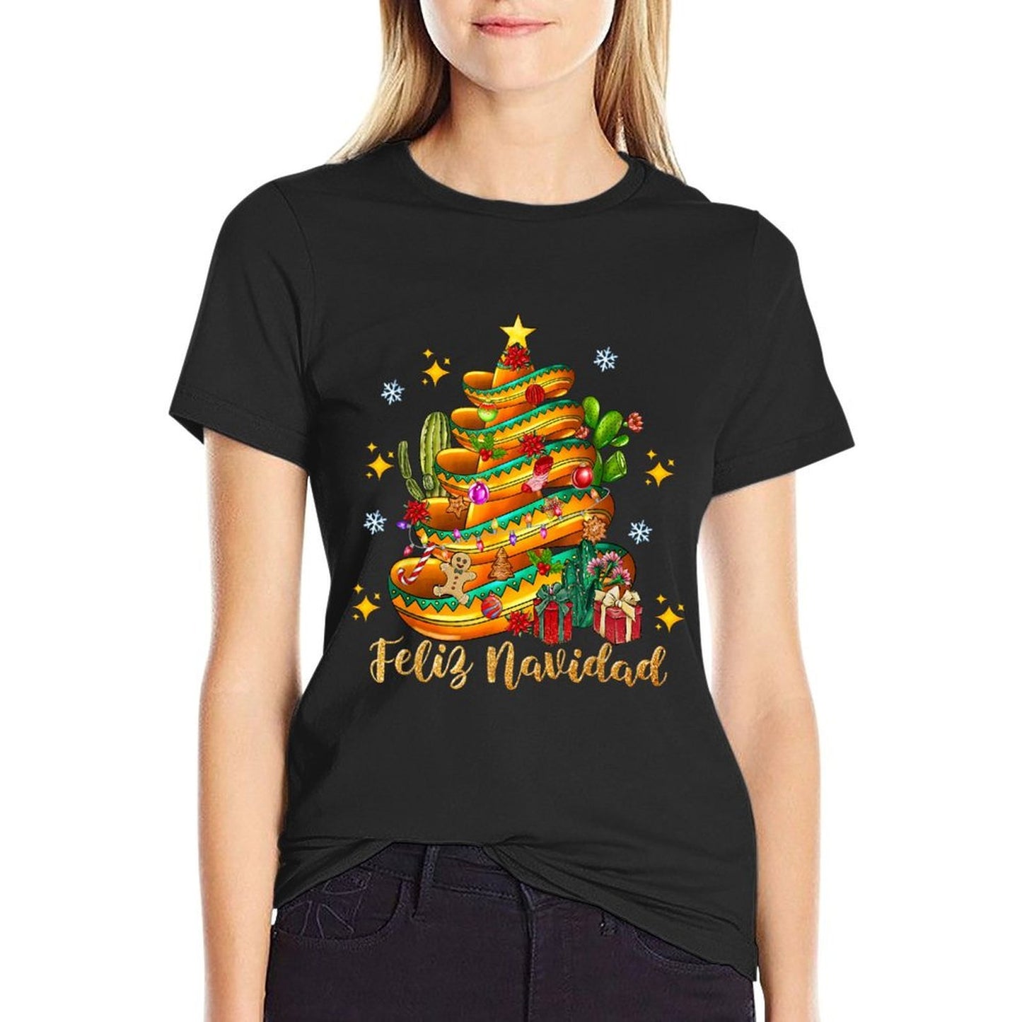 Feliz Navidad 2025 Santa Hat Christmas Tree Spanish Xmas Pjs  Graphic-printed T-Shirt