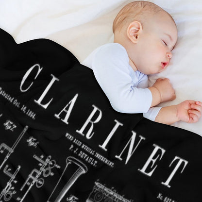 Clarinet Vintage Patent Clarinetist Drawing Print Throw Blanket