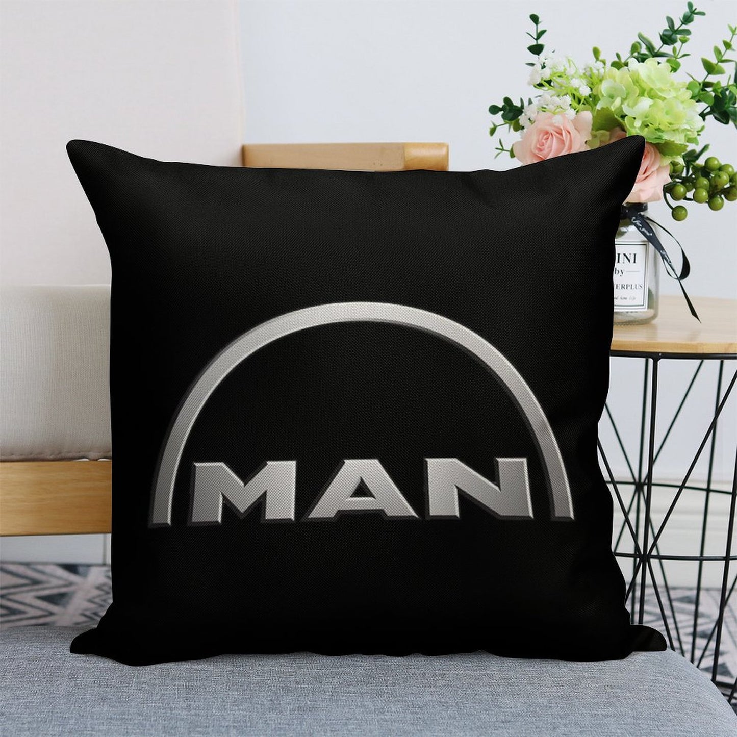 MAN Logo Linen Throw Pillow Cover