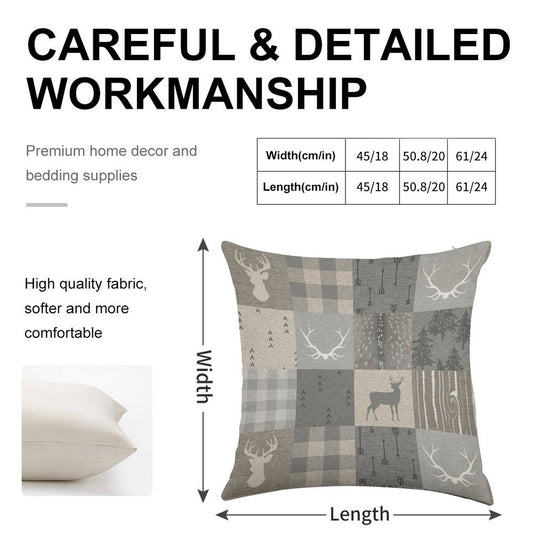Rustic Woodland Patchwork - Grey And Beige Linen Throw Pillow Cover