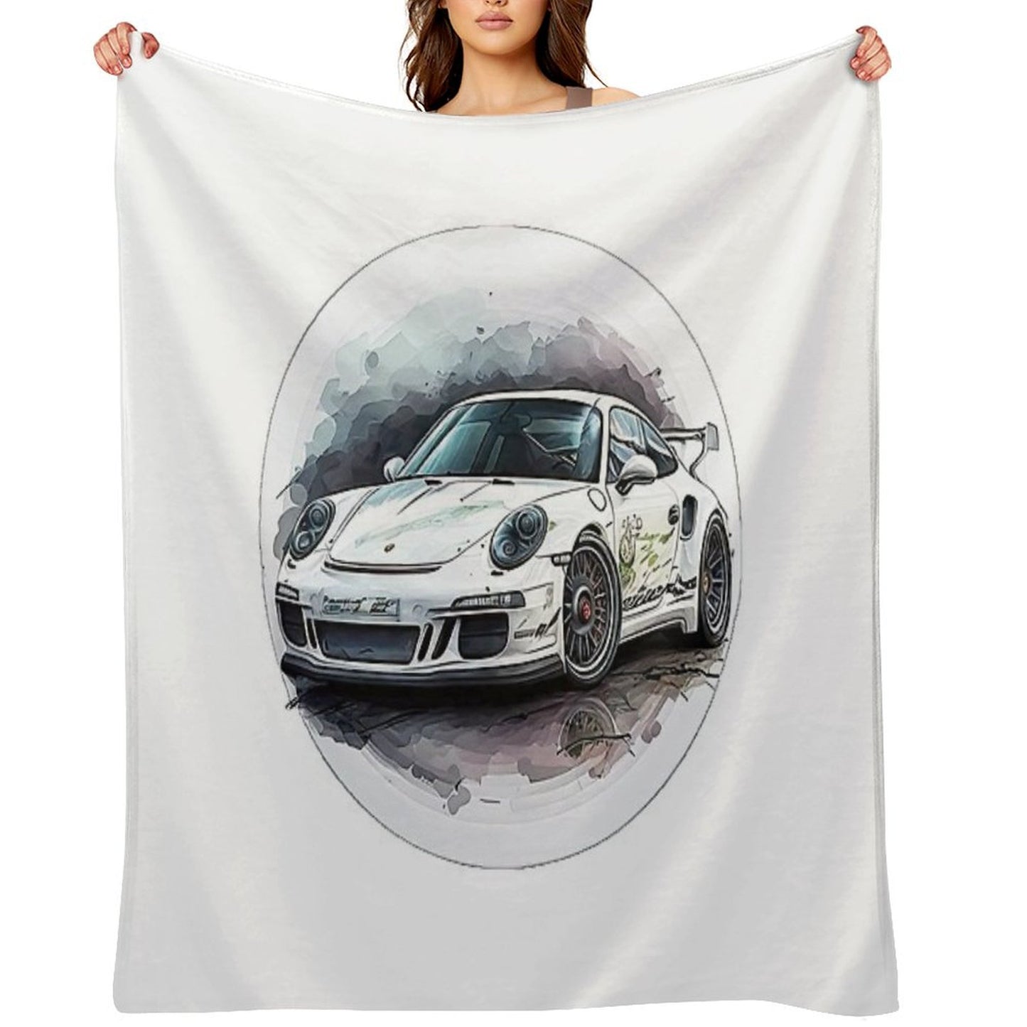 Porsche on Wheels of Fire Throw Blanket