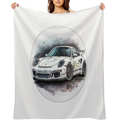 Porsche on Wheels of Fire Throw Blanket