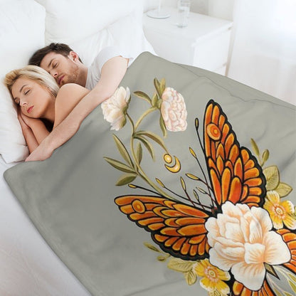 Tattoo Butterfly Peonies Throw Blanket